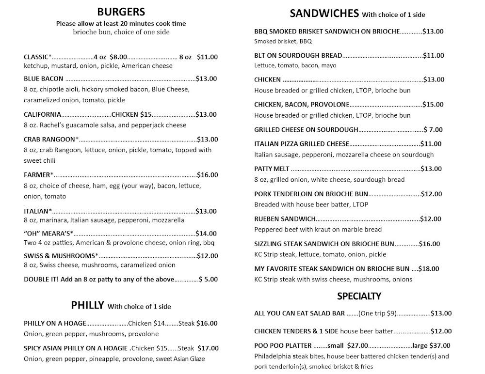 O'Meara's and Two Doors Down Menu image 1